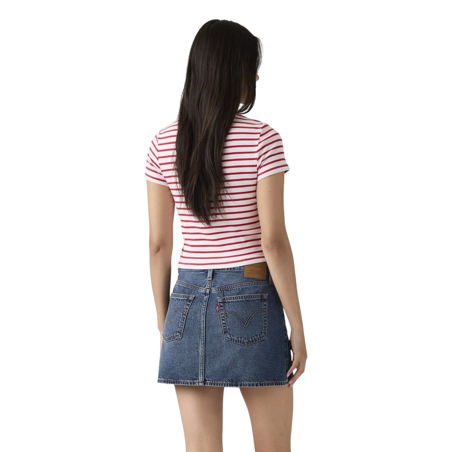 White-Red - Back - Levis Womens-Ladies Essential Striped Cotton Crop Top