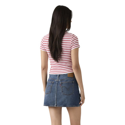 White-Red - Back - Levis Womens-Ladies Essential Striped Cotton Crop Top