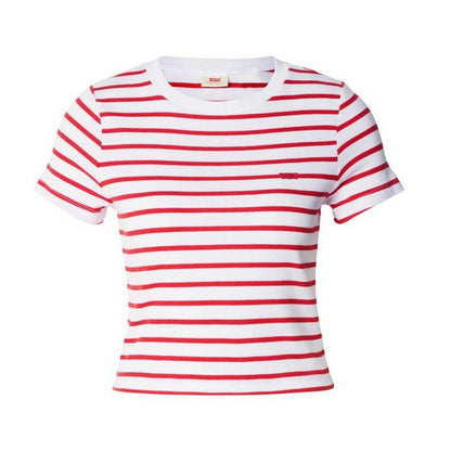 White-Red - Front - Levis Womens-Ladies Essential Striped Cotton Crop Top