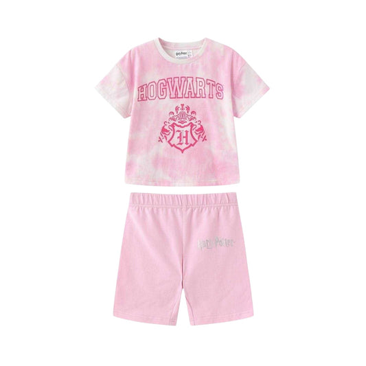 Pink - Front - Harry Potter Childrens-Kids Hogwarts Crest T-Shirt & Shorts Set