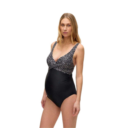 Black Print - Side - Mamalicious Womens-Ladies Polka Dot Fabric Maternity One Piece Swimsuit