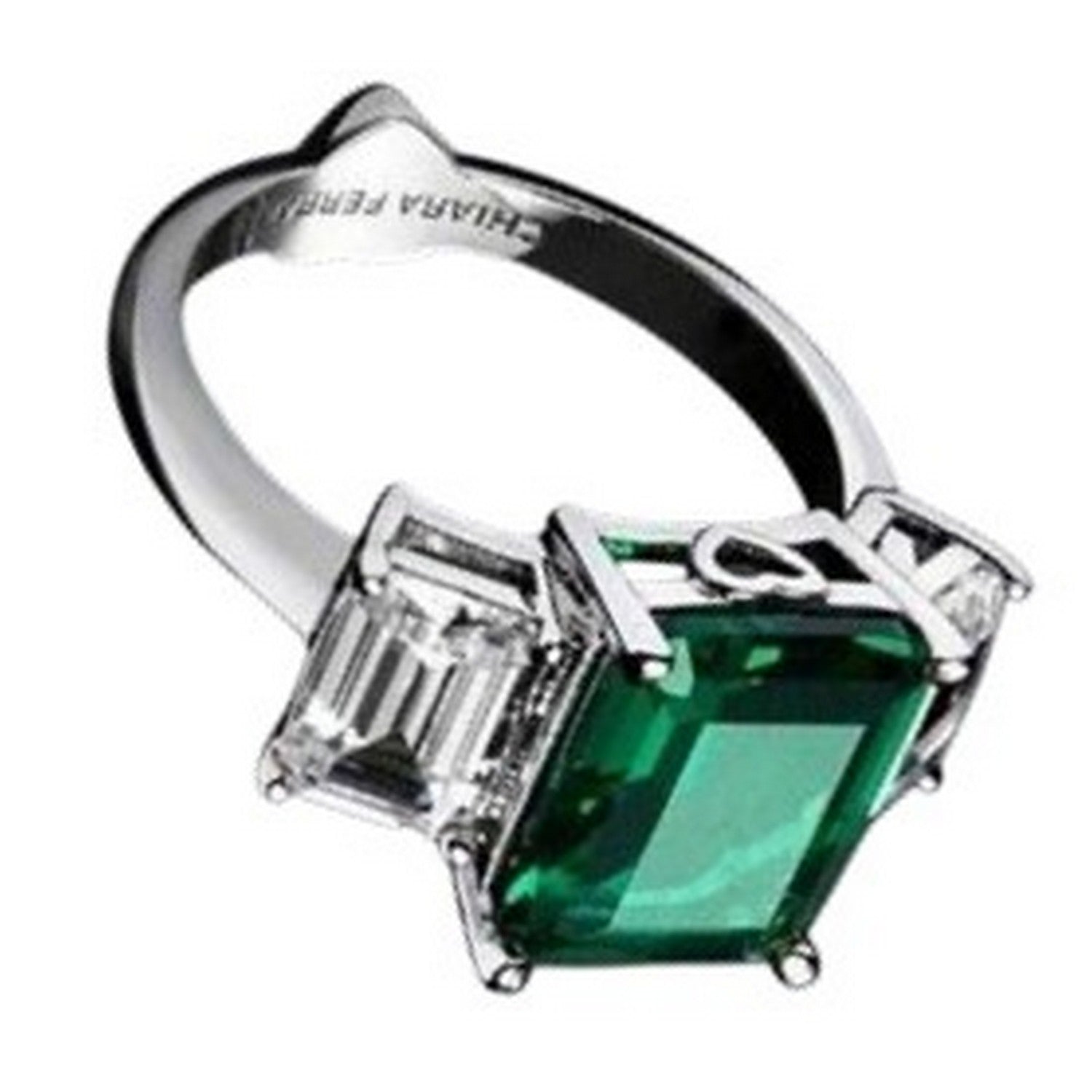Emerald - Side - Chiara Ferragni Rhodium Plated Square Ring