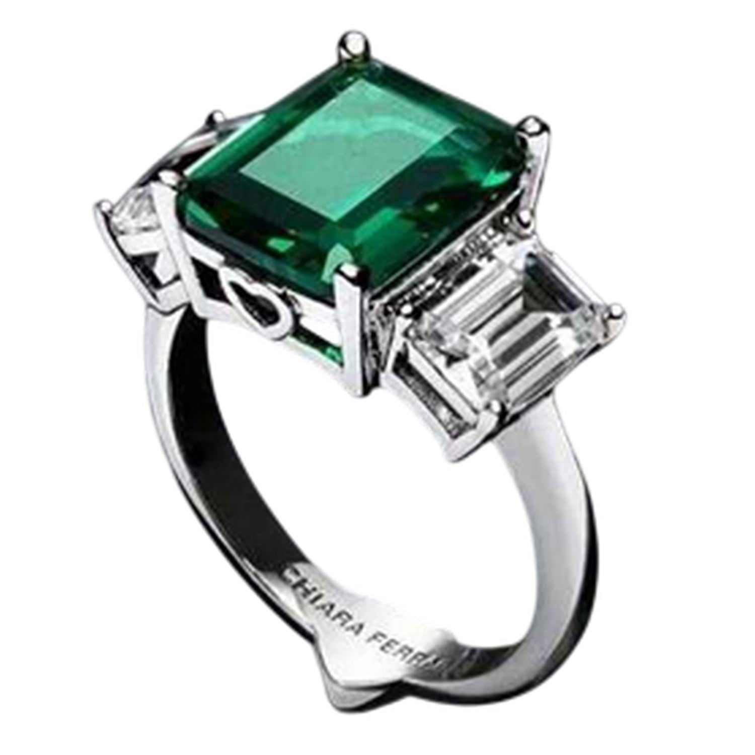 Emerald - Front - Chiara Ferragni Rhodium Plated Square Ring