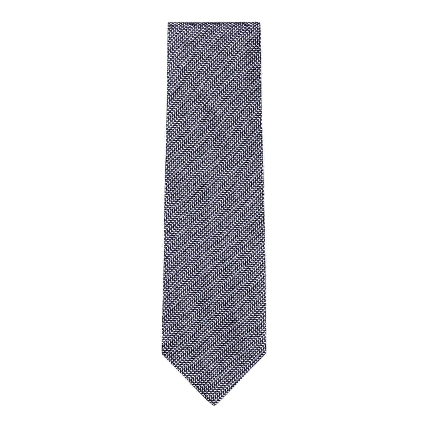 Blue - Back - Boss Mens Geometric Pattern Silk Formal Tie