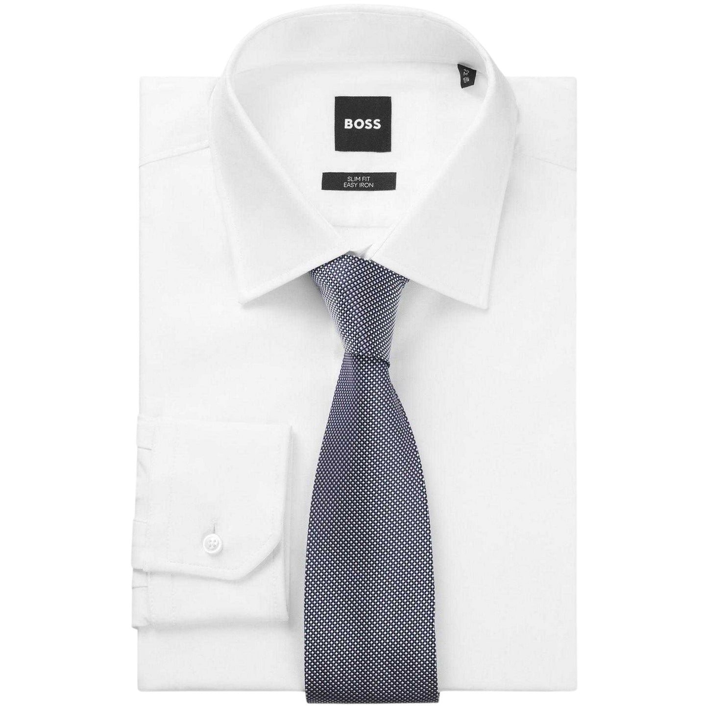 Blue - Side - Boss Mens Geometric Pattern Silk Formal Tie