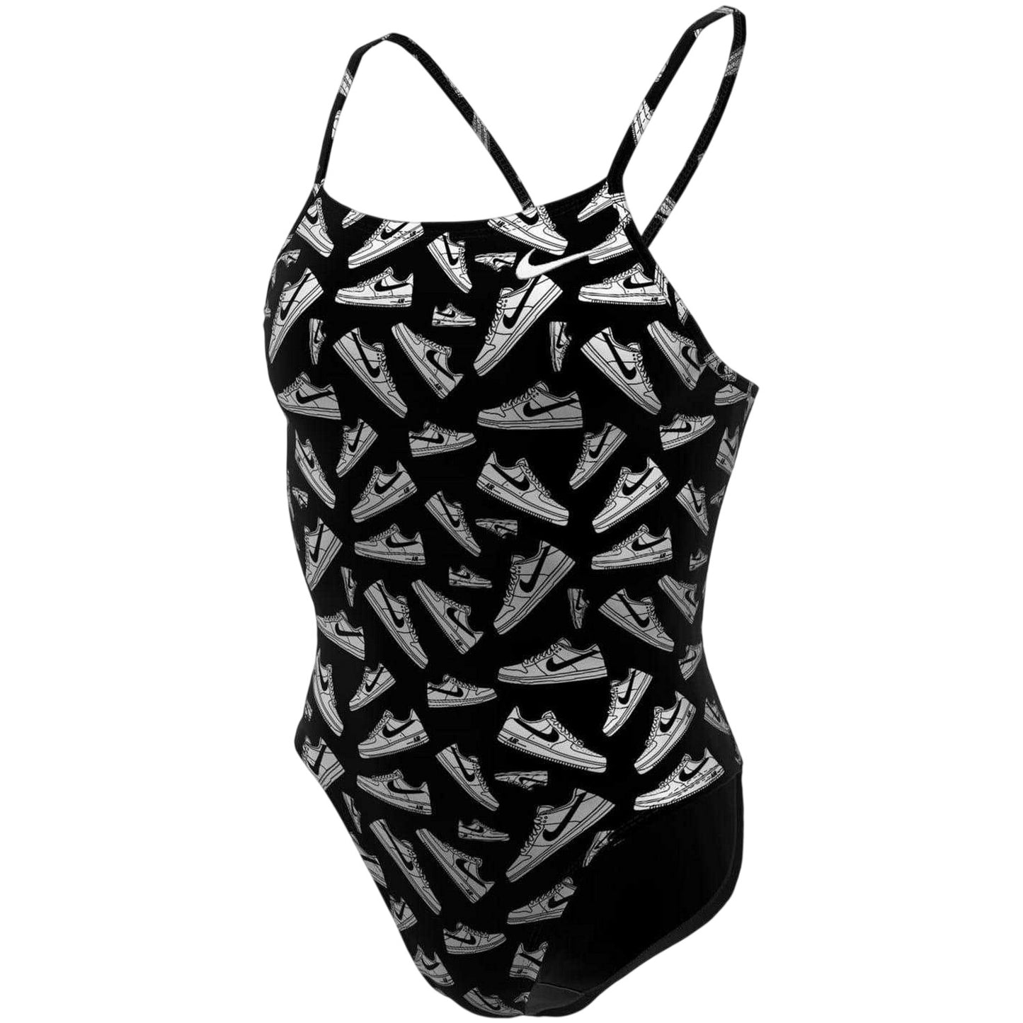 Jet Black - Side - Nike Womens-Ladies Graphic Print One Piece Swimsuit