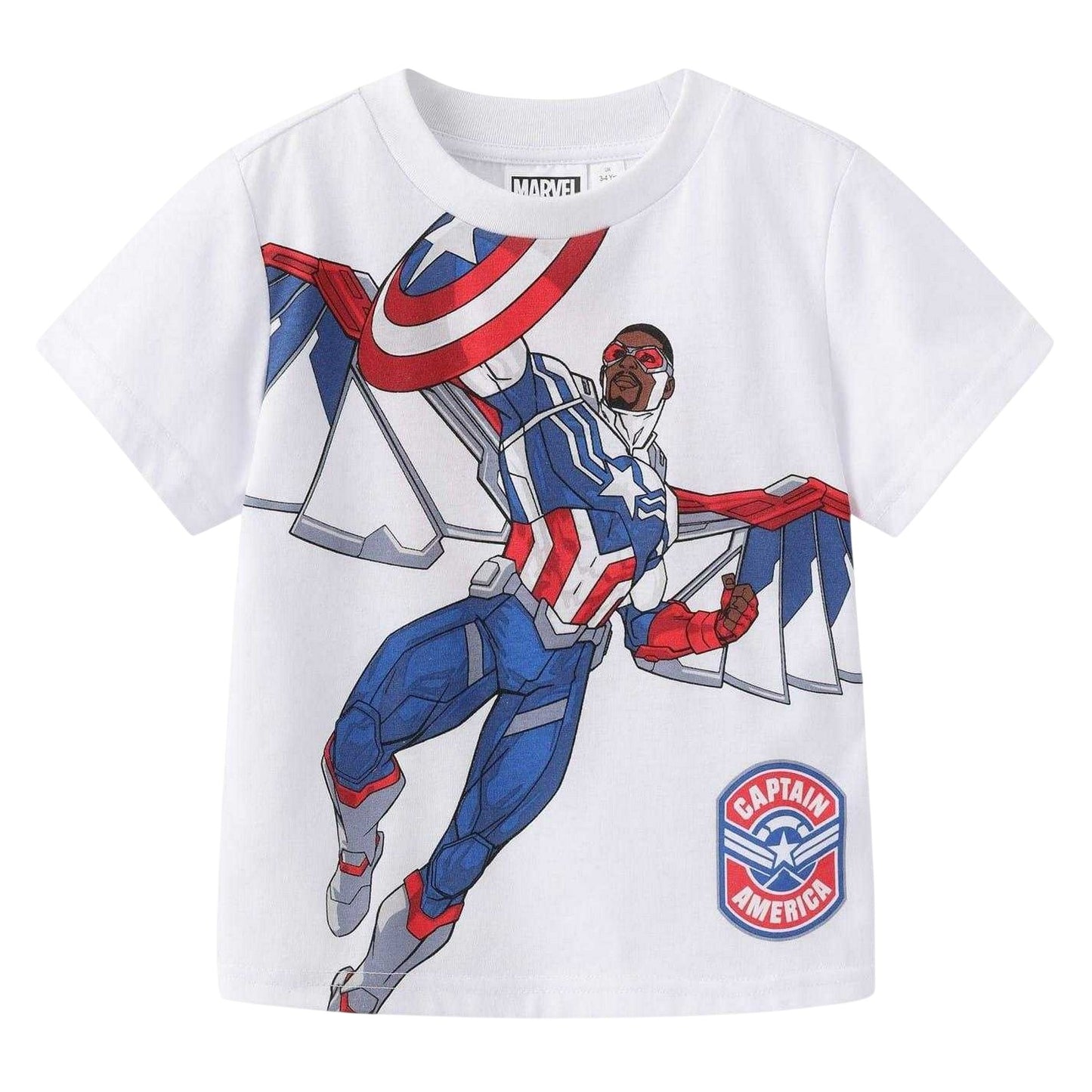 White-Blue - Back - Captain America Childrens-Kids Captain America & Falcon T-Shirt & Shorts Set