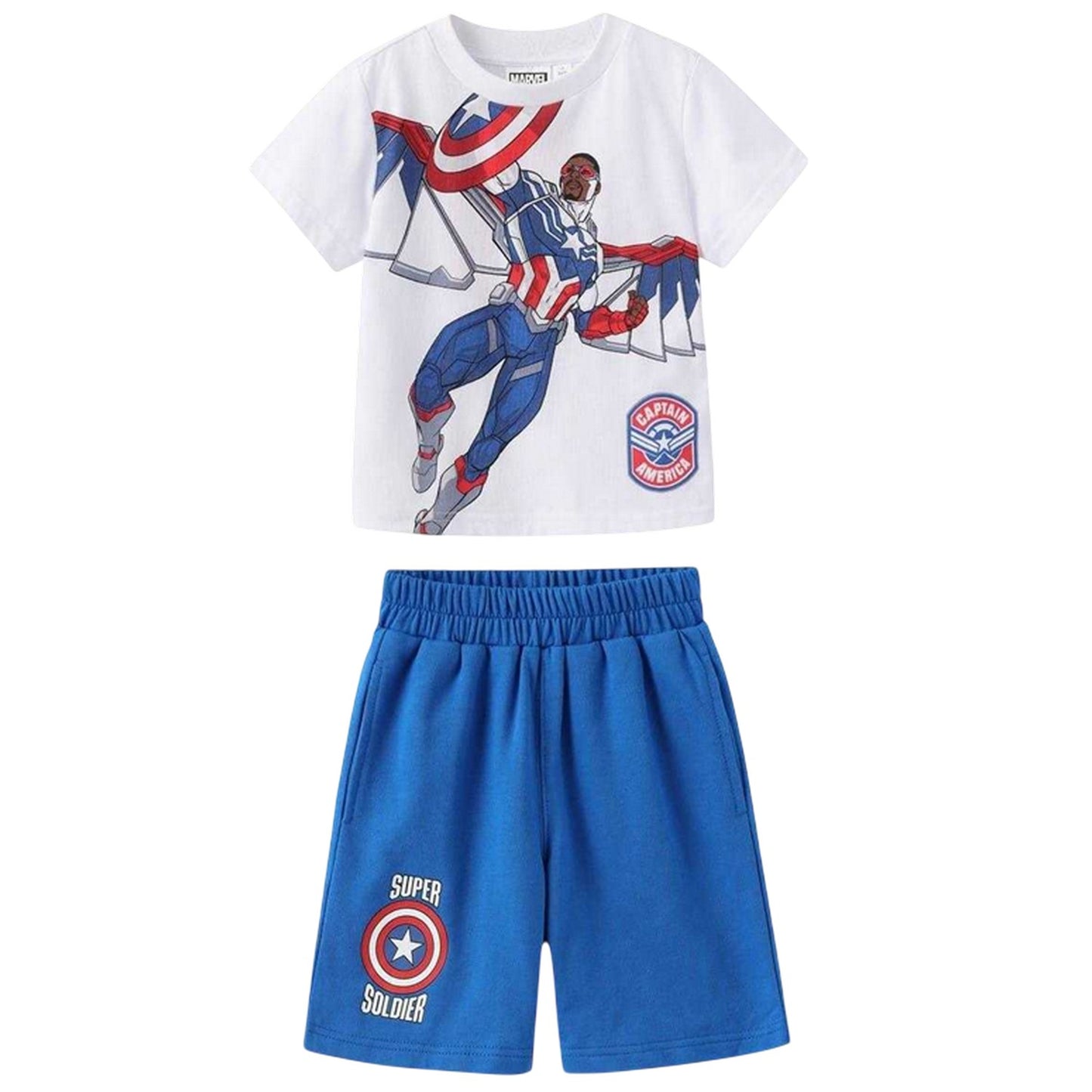White-Blue - Front - Captain America Childrens-Kids Captain America & Falcon T-Shirt & Shorts Set