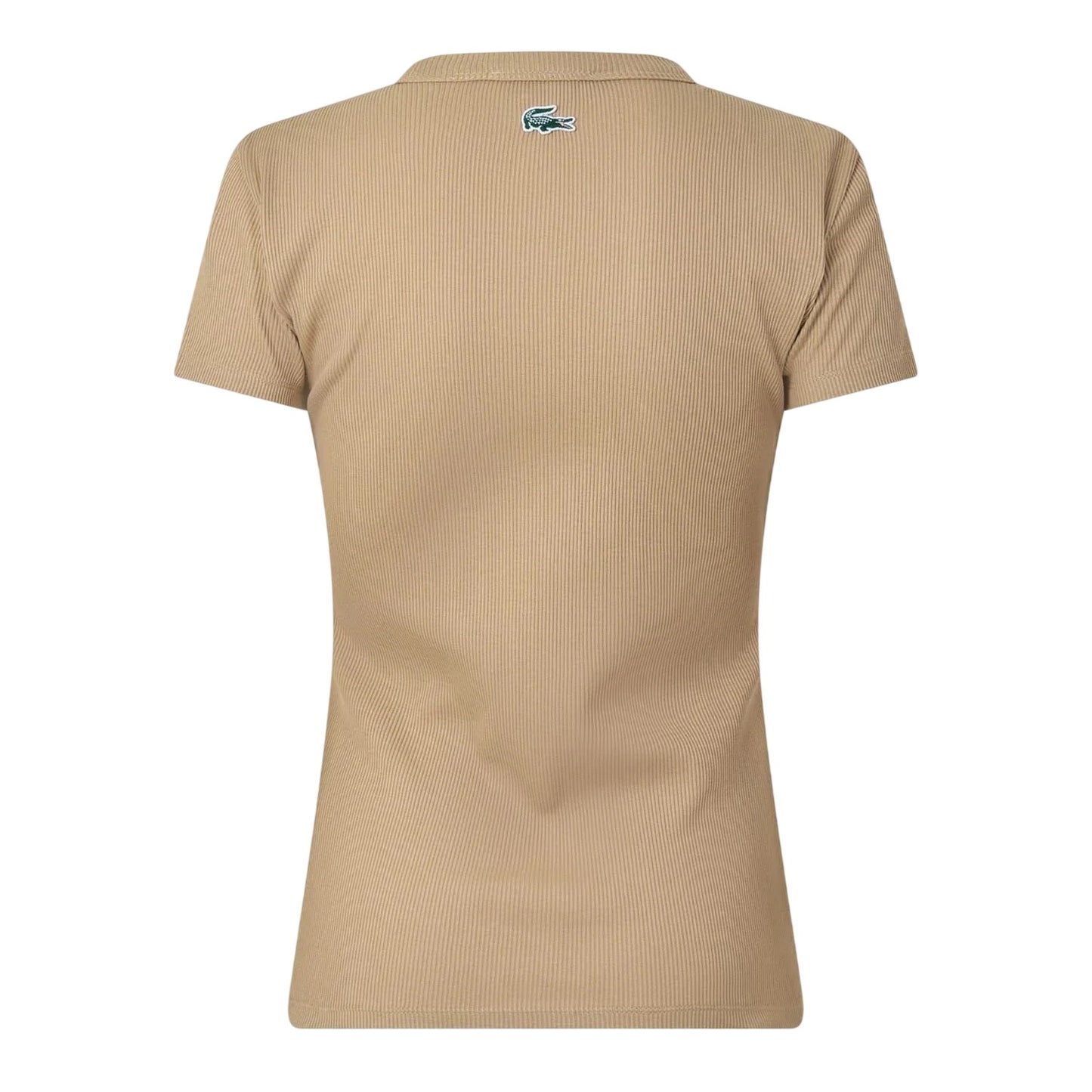 Beige - Back - Lacoste Womens-Ladies Ribbed Fleece Crew Neck T-Shirt