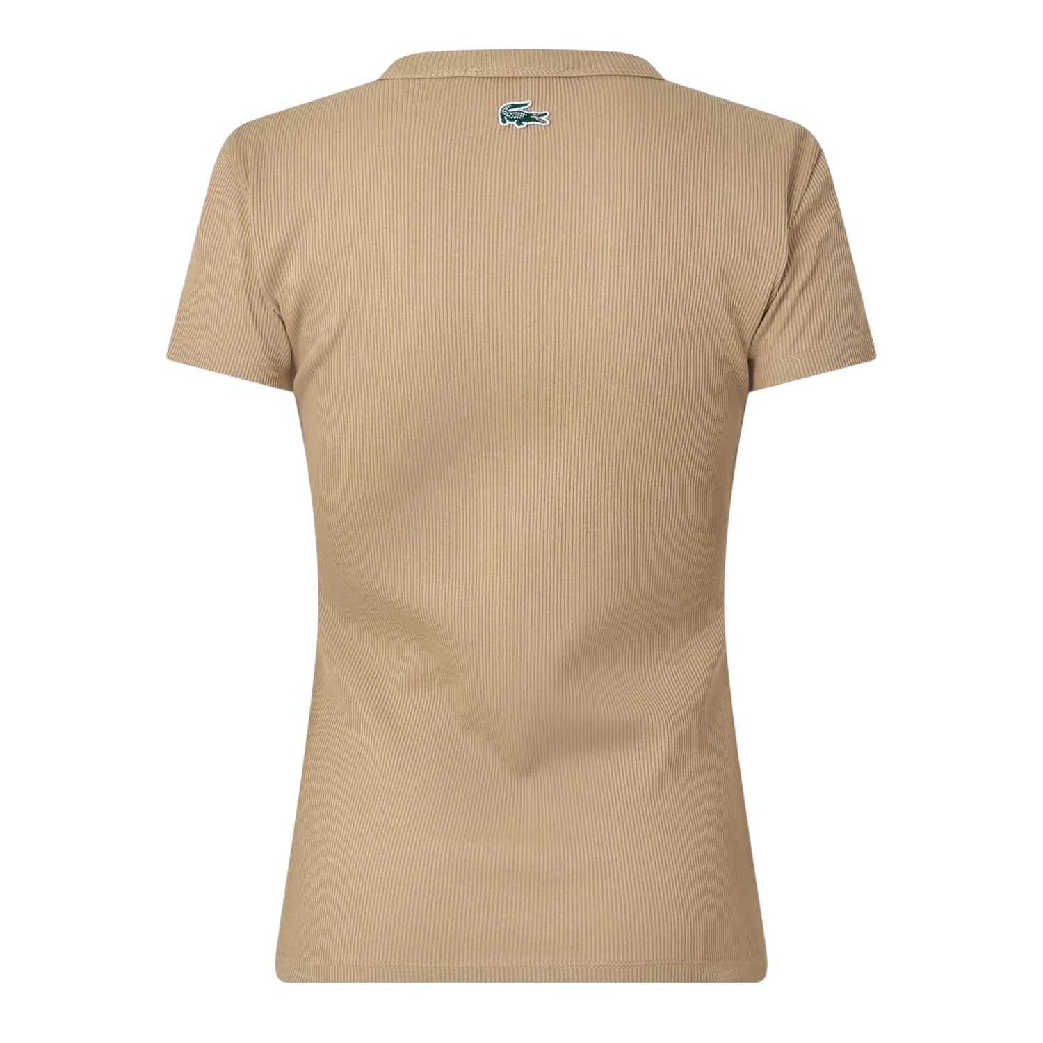 Beige - Back - Lacoste Womens-Ladies Ribbed Fleece Crew Neck T-Shirt