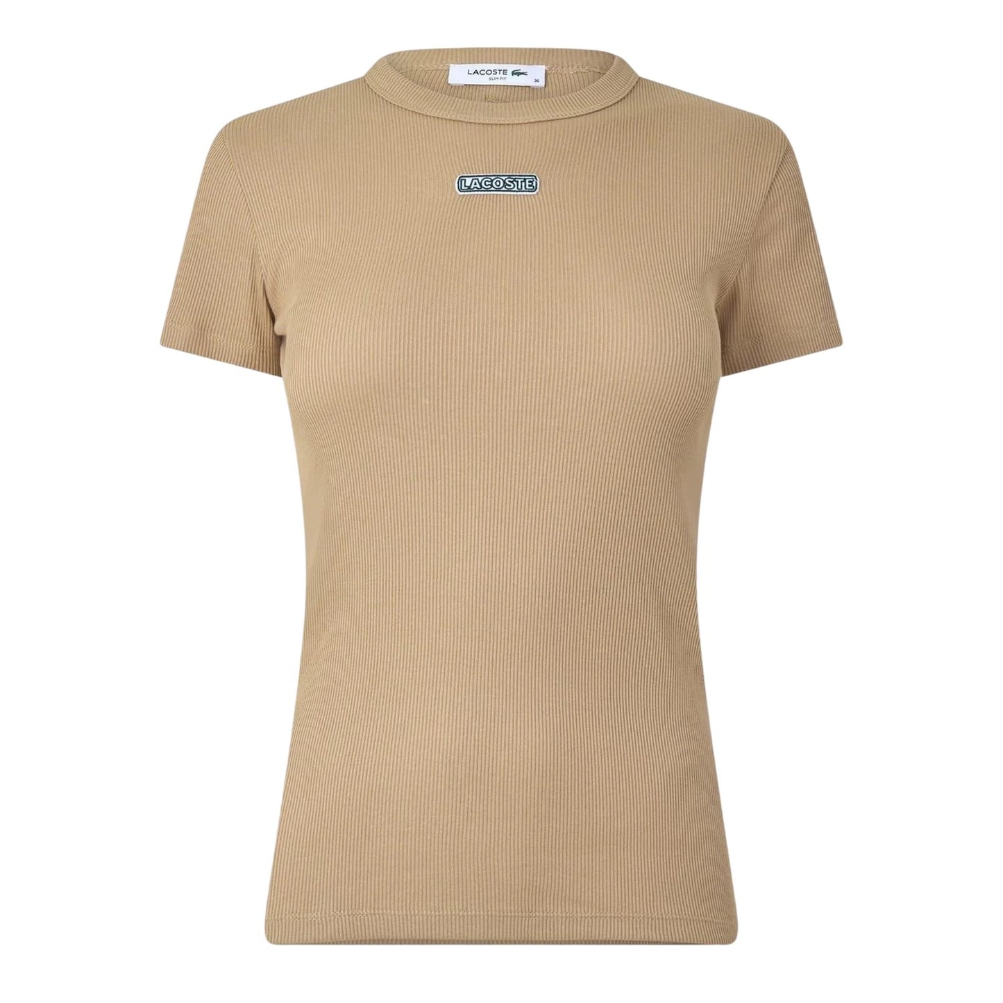 Beige - Front - Lacoste Womens-Ladies Ribbed Fleece Crew Neck T-Shirt