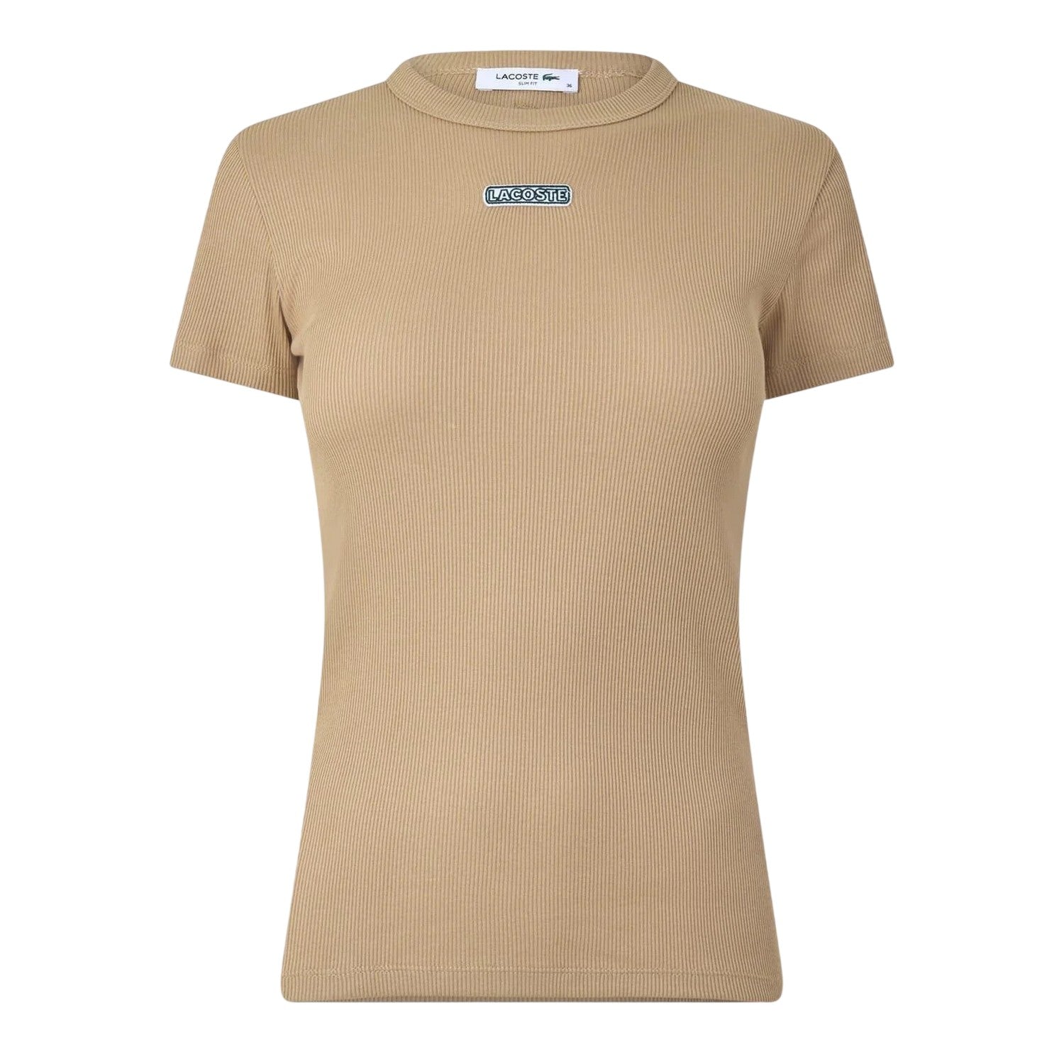 Beige - Front - Lacoste Womens-Ladies Ribbed Fleece Crew Neck T-Shirt