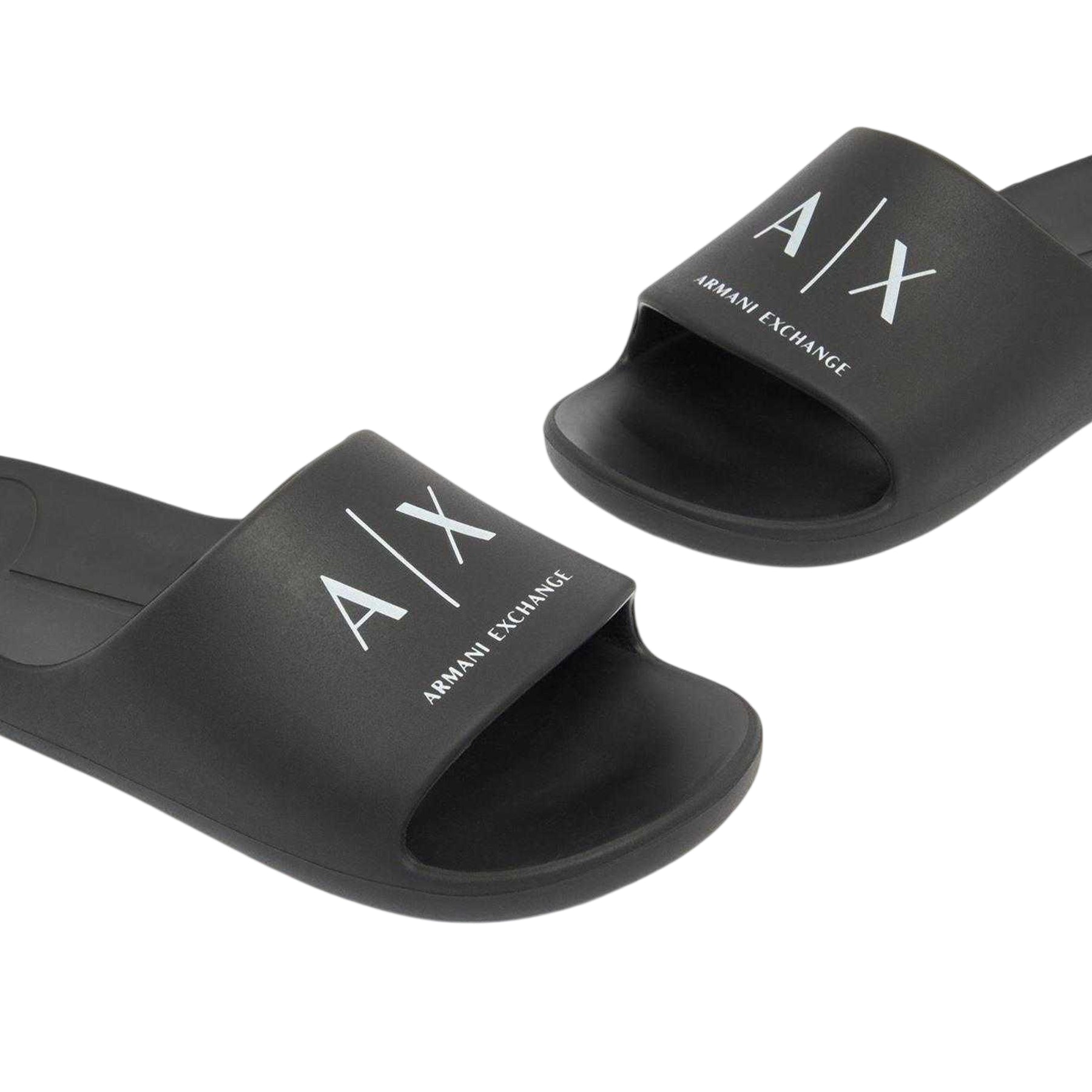 Black - Side - Armani Exchange Mens Logo Flat Sliders