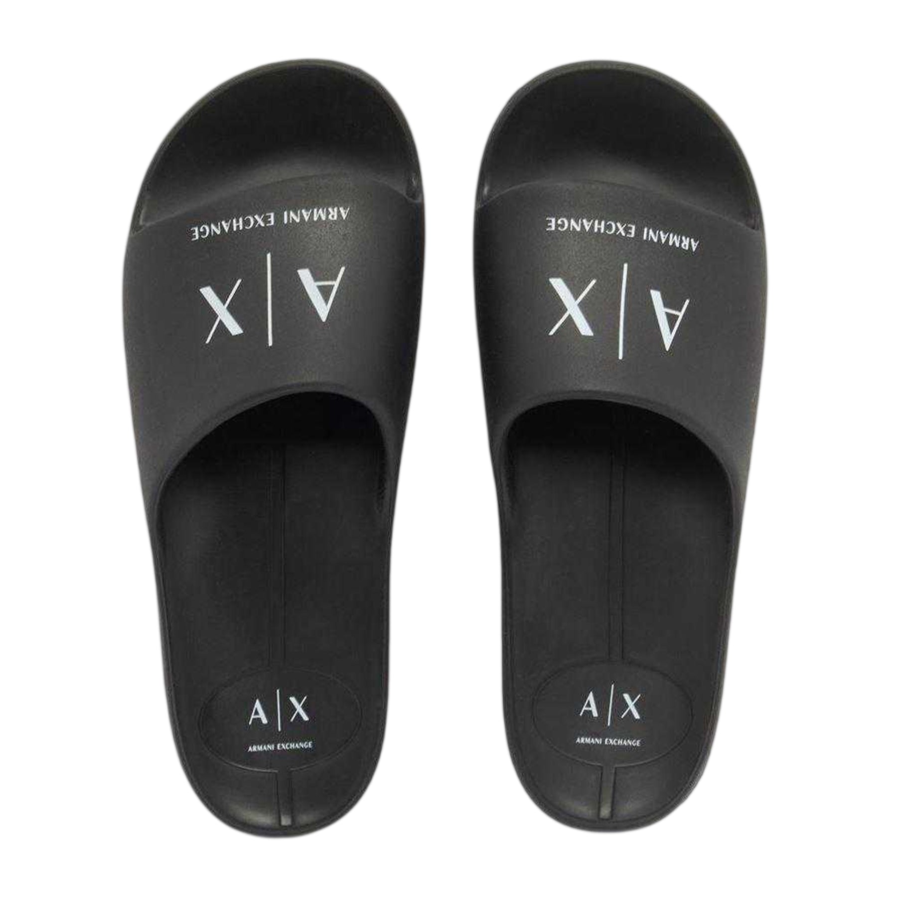 Black - Pack Shot - Armani Exchange Mens Logo Flat Sliders