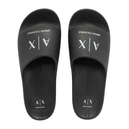 Black - Pack Shot - Armani Exchange Mens Logo Flat Sliders