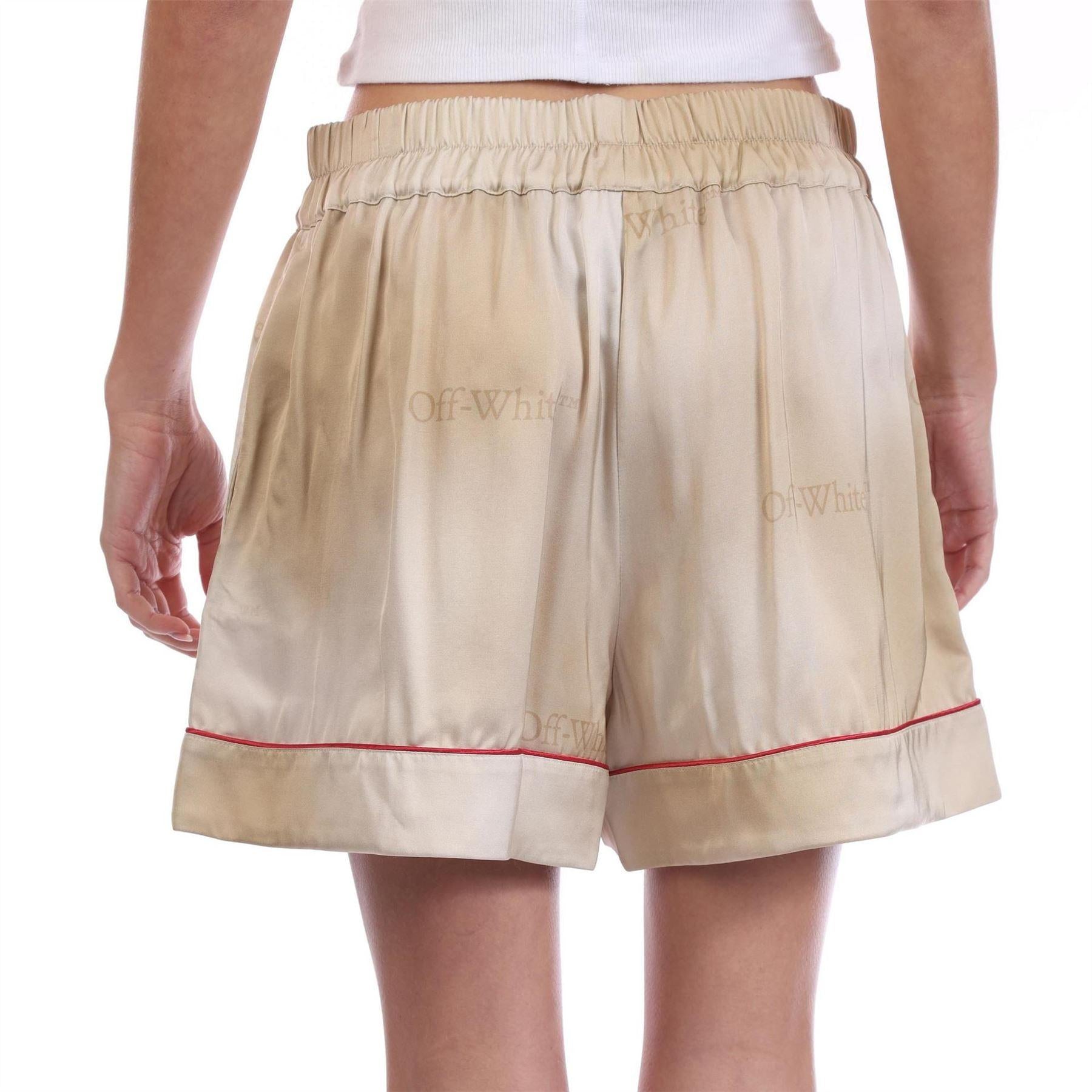 Beige - Back - Off-White Womens-Ladies Viscose Debossed Pyjama Shorts