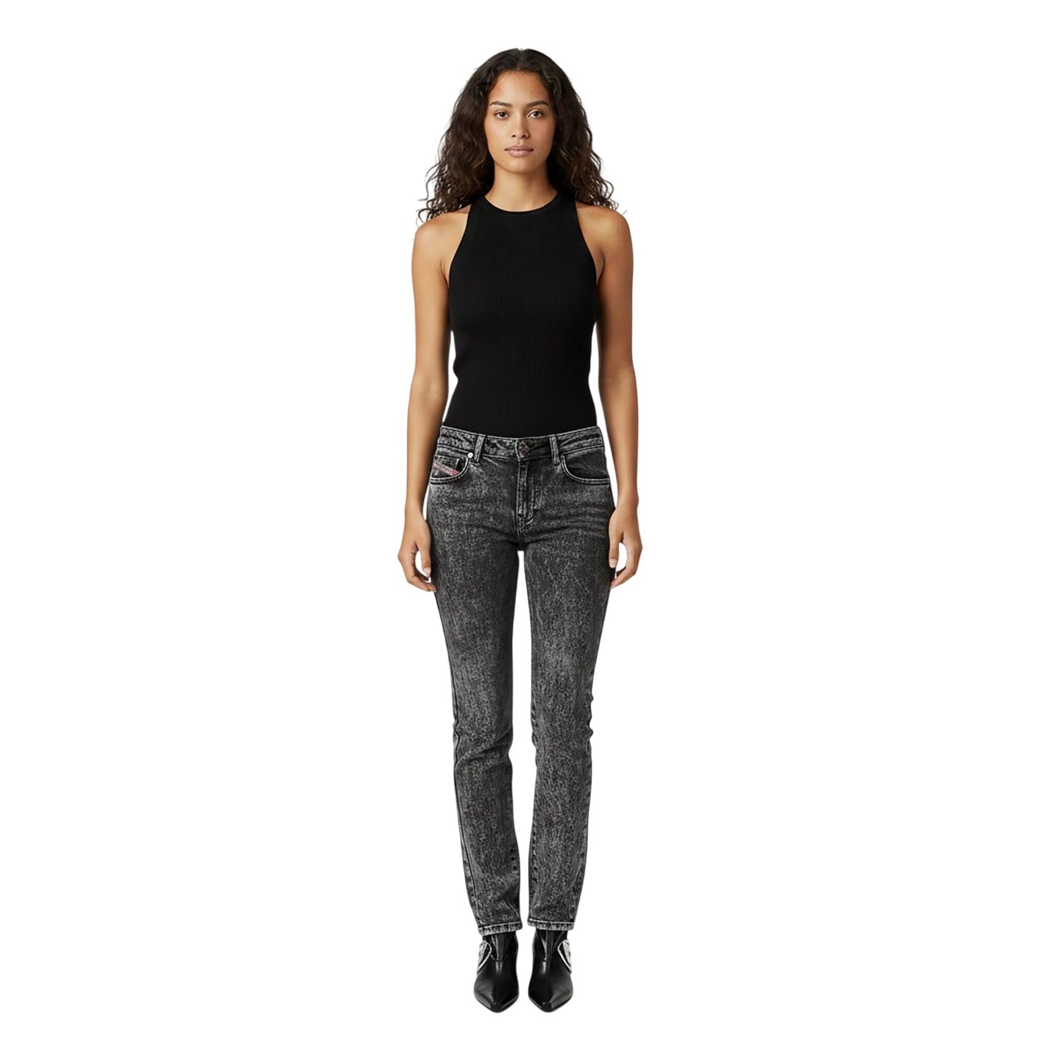 Black-Grey - Side - Diesel Womens-Ladies Slandy Super Skinny Jeans