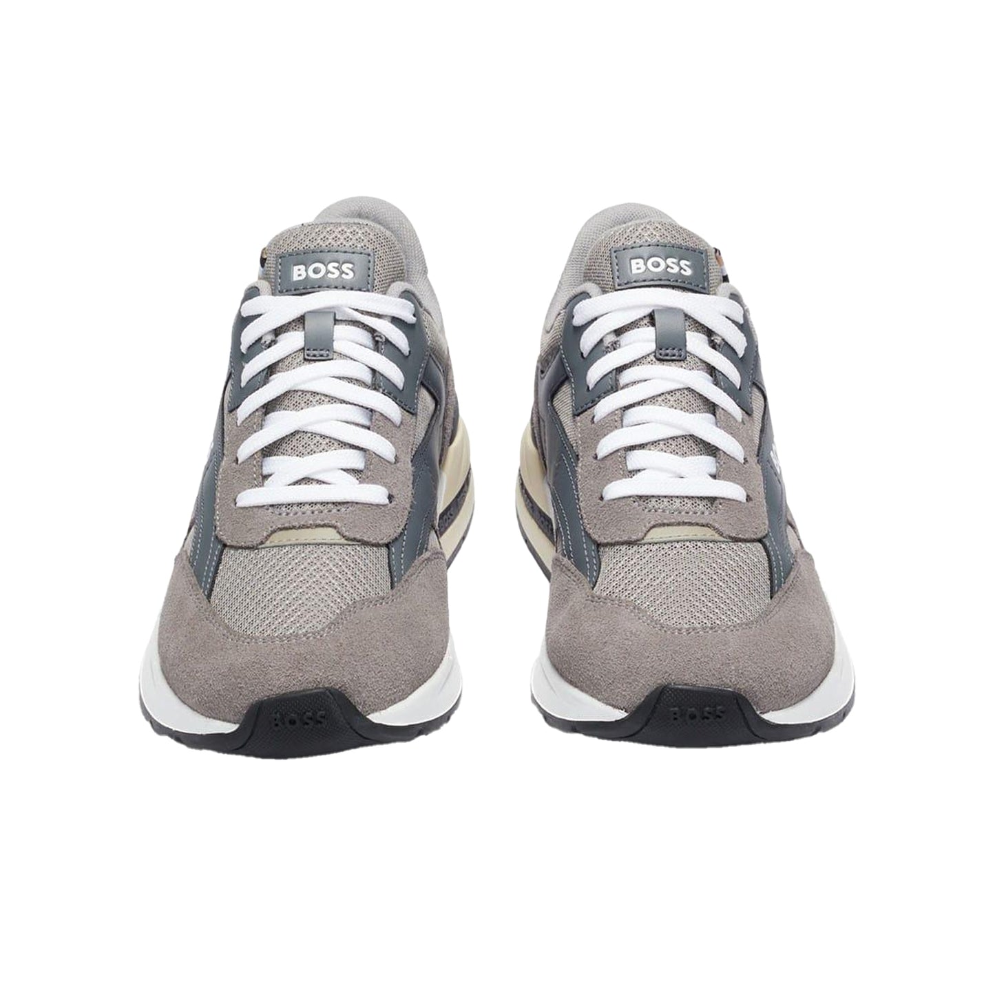 Grey - Front - Boss Mens Kurt Leather Running Trainers
