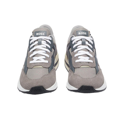 Grey - Front - Boss Mens Kurt Leather Running Trainers