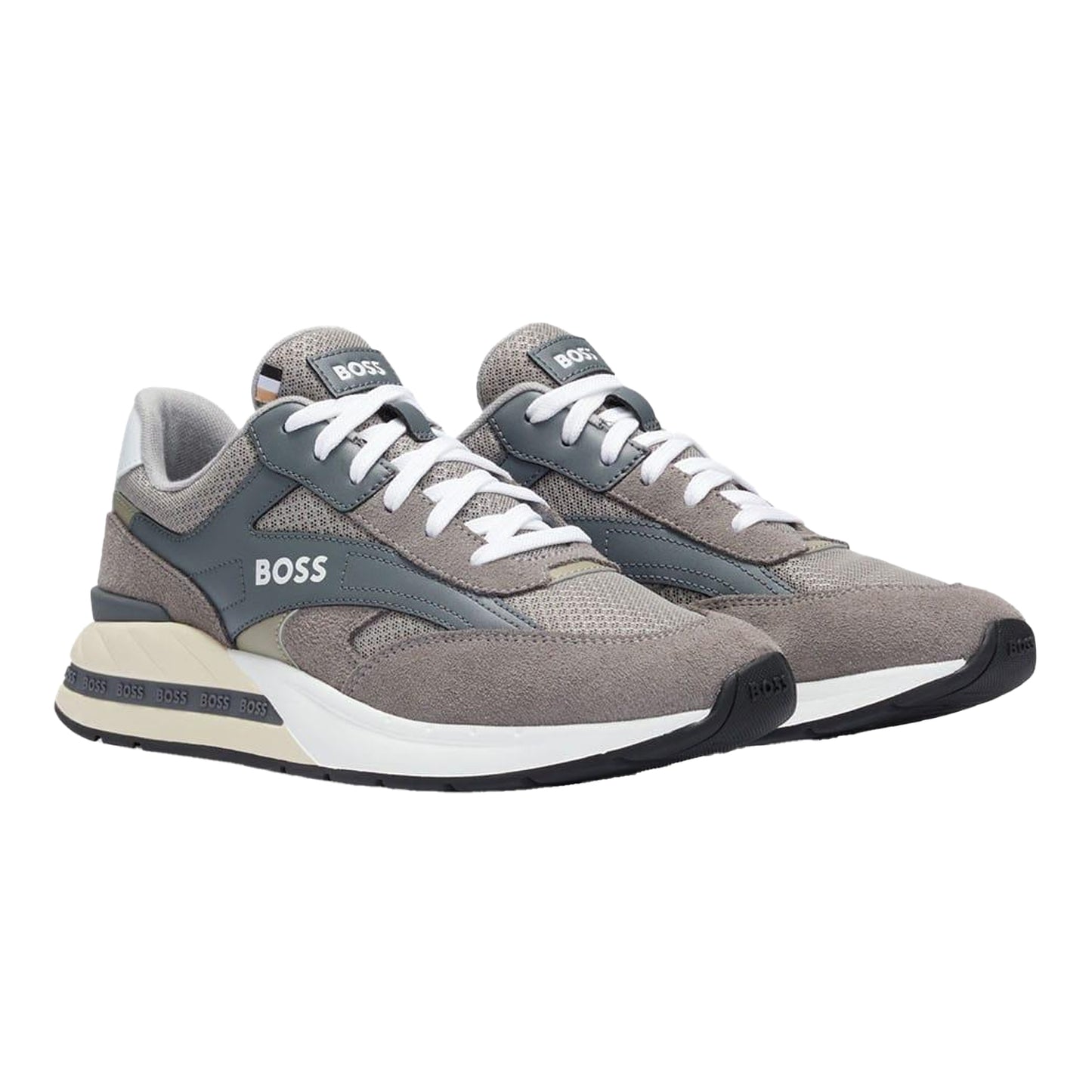 Grey - Lifestyle - Boss Mens Kurt Leather Running Trainers