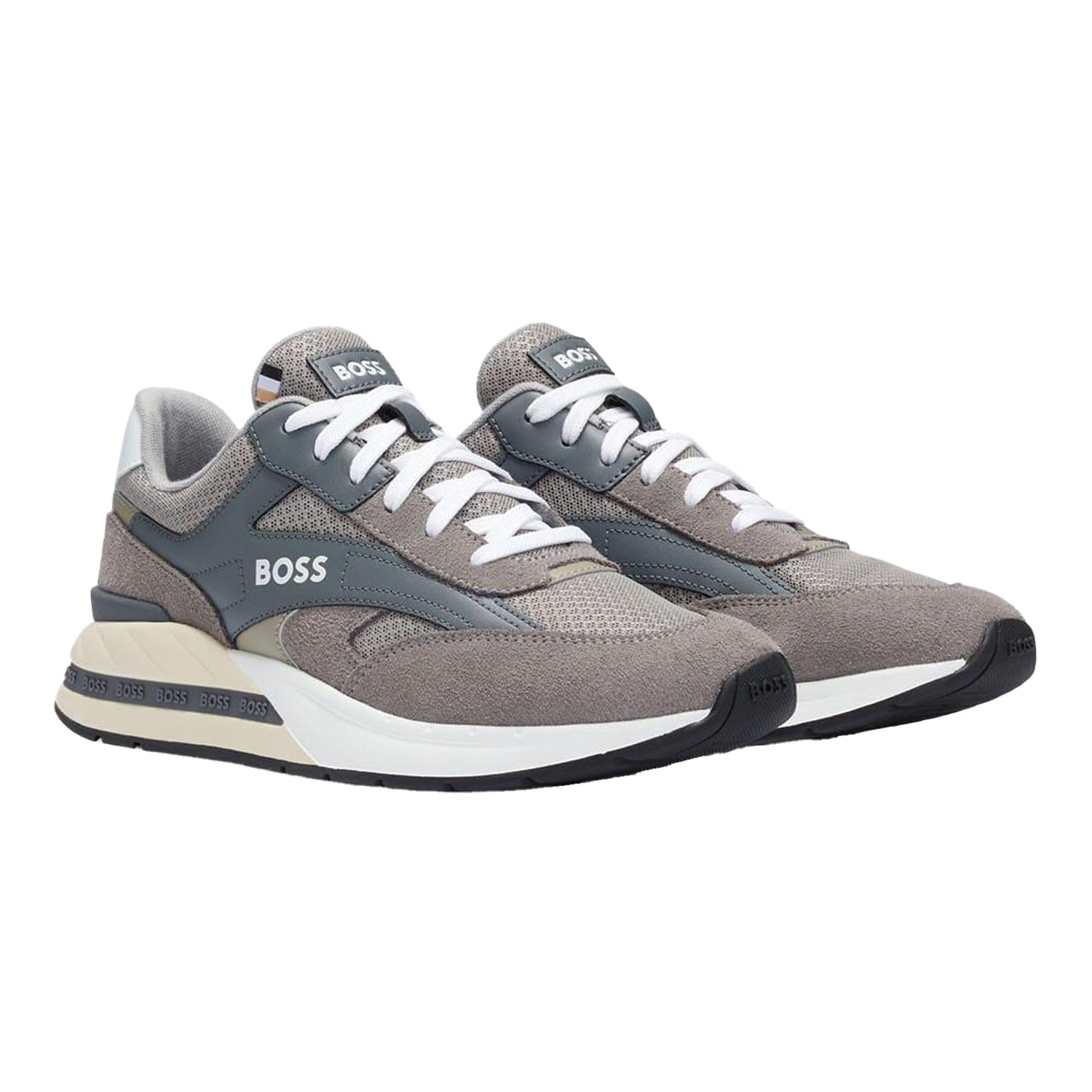 Grey - Lifestyle - Boss Mens Kurt Leather Running Trainers