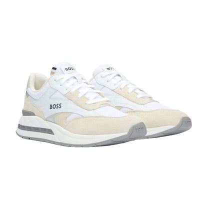 White - Front - Boss Mens Kurt Leather Running Trainers