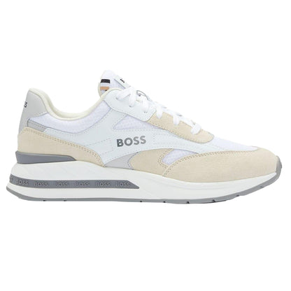 White - Side - Boss Mens Kurt Leather Running Trainers
