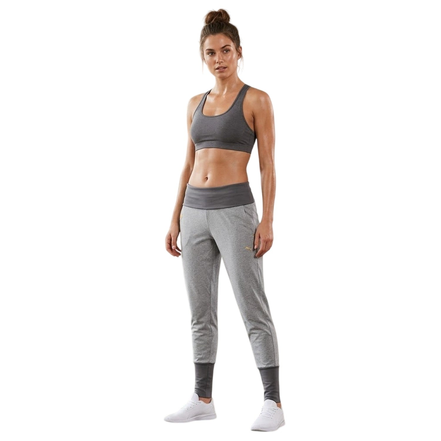 Grey - Side - Puma Womens-Ladies Fleece Jogging Bottoms