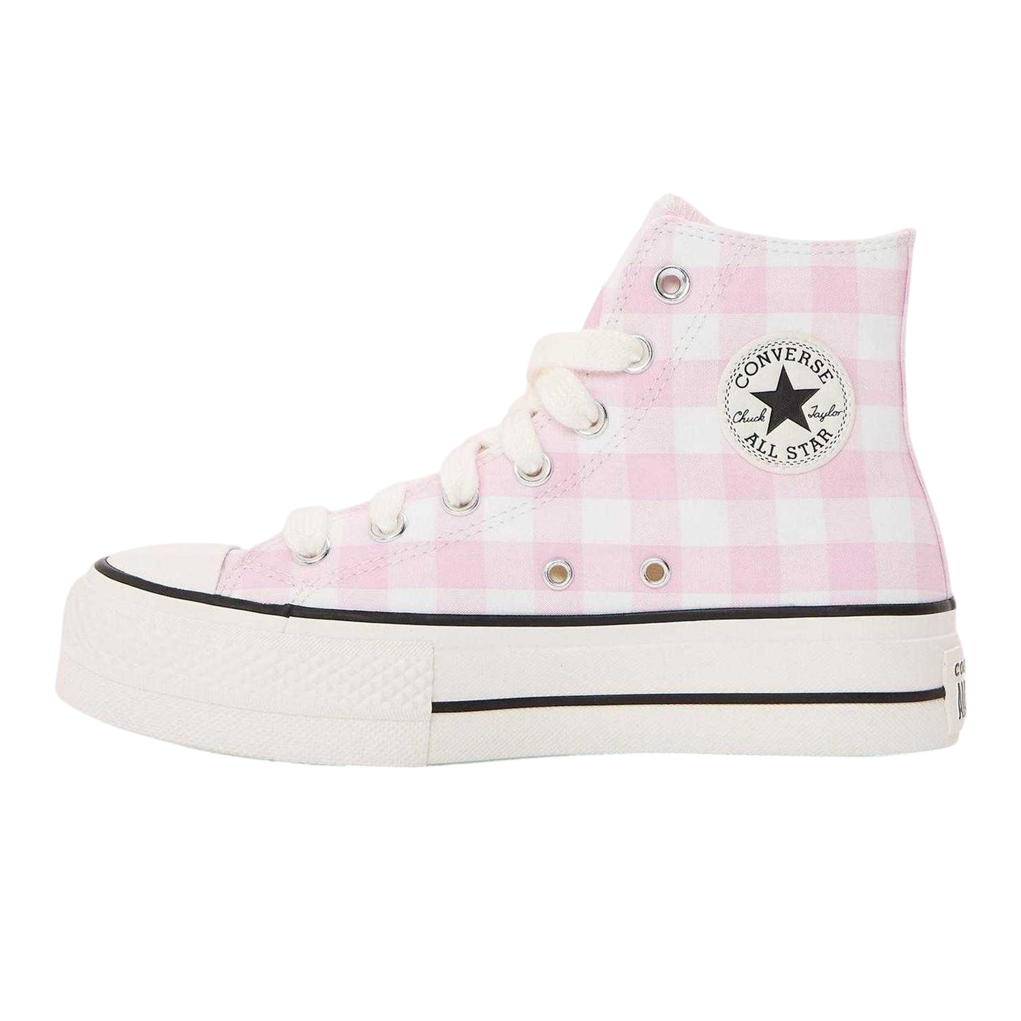 Pink - Back - Converse Womens-Ladies Chuck Classic Gingham Check High Top Trainers