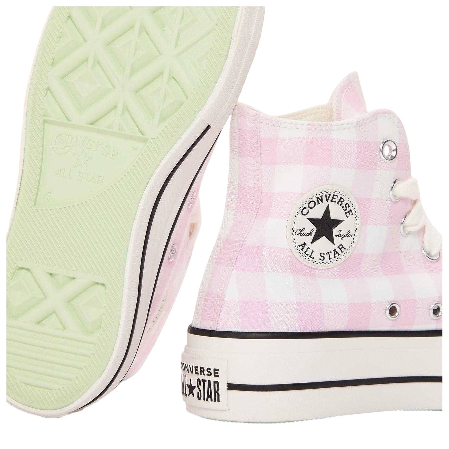 Pink - Side - Converse Womens-Ladies Chuck Classic Gingham Check High Top Trainers