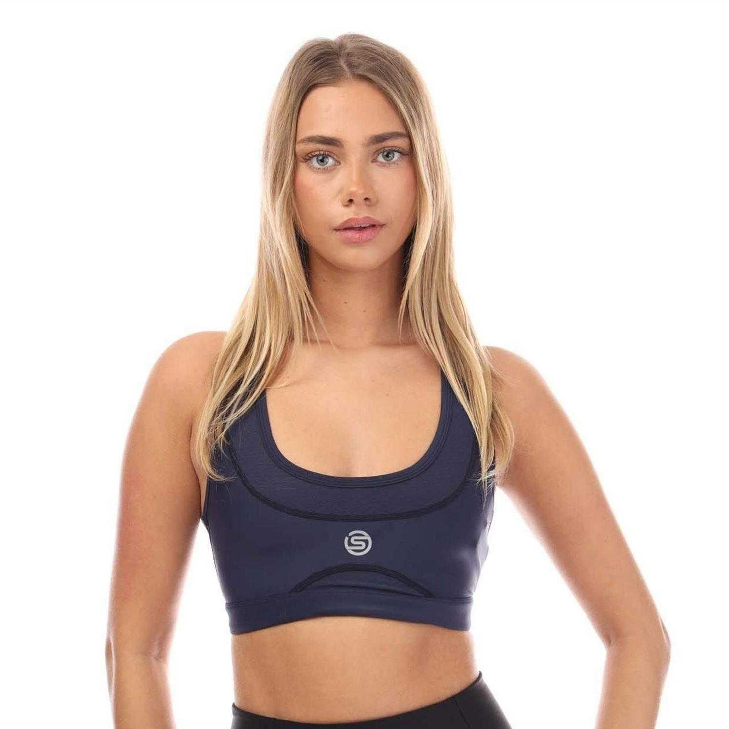 Navy - Side - Skins Womens-Ladies Series-3 Elite Sports Bra