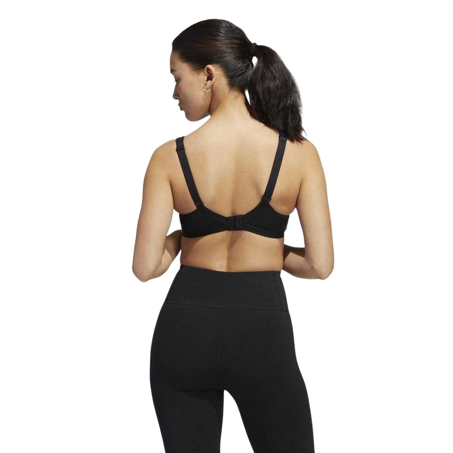 Black - Side - Adidas Womens-Ladies Luxe Square Neck Snug Fit Bra