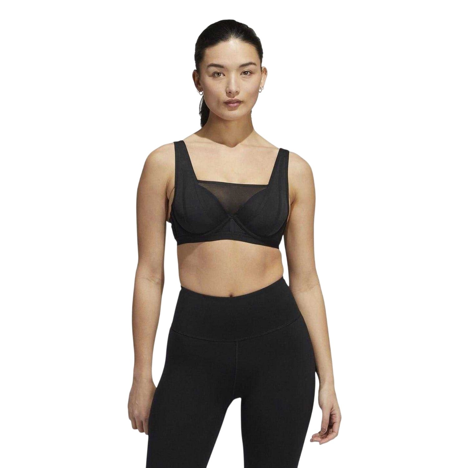 Black - Lifestyle - Adidas Womens-Ladies Luxe Square Neck Snug Fit Bra