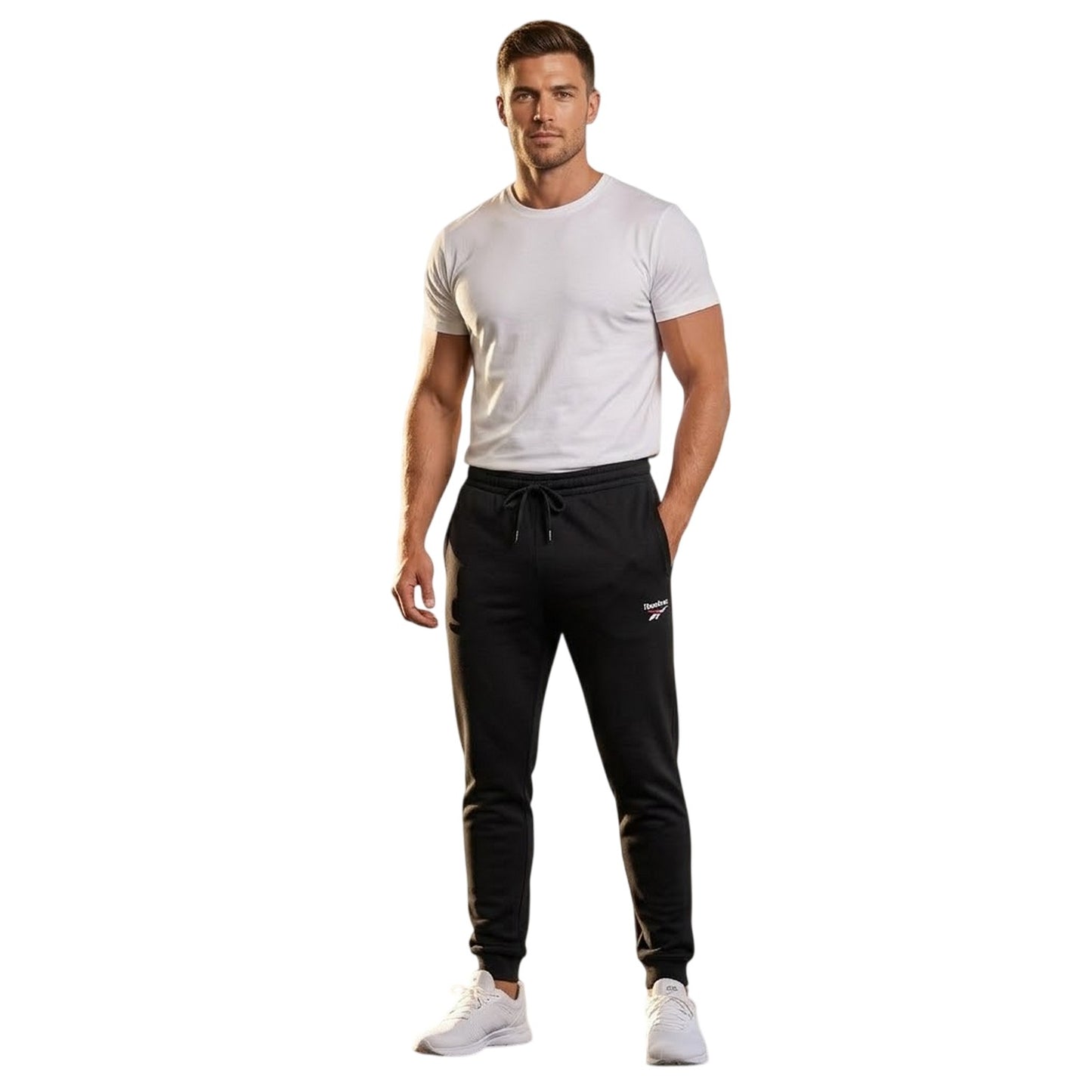 Black-White - Side - Reebok Mens Identity Jogging Bottoms