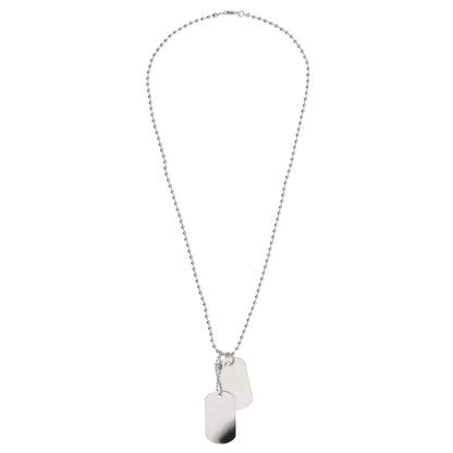 Silver - Front - Fabric Metal Dog Tag And Chain