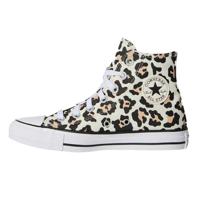 White-Black - Back - Converse Womens-Ladies Chuck Classic Leopard Print High Top Trainers