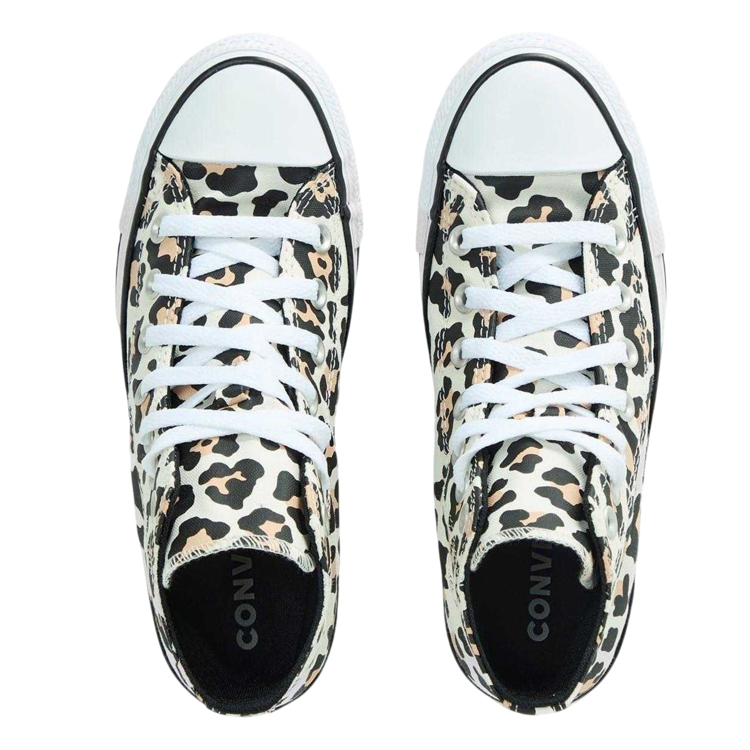 White-Black - Lifestyle - Converse Womens-Ladies Chuck Classic Leopard Print High Top Trainers