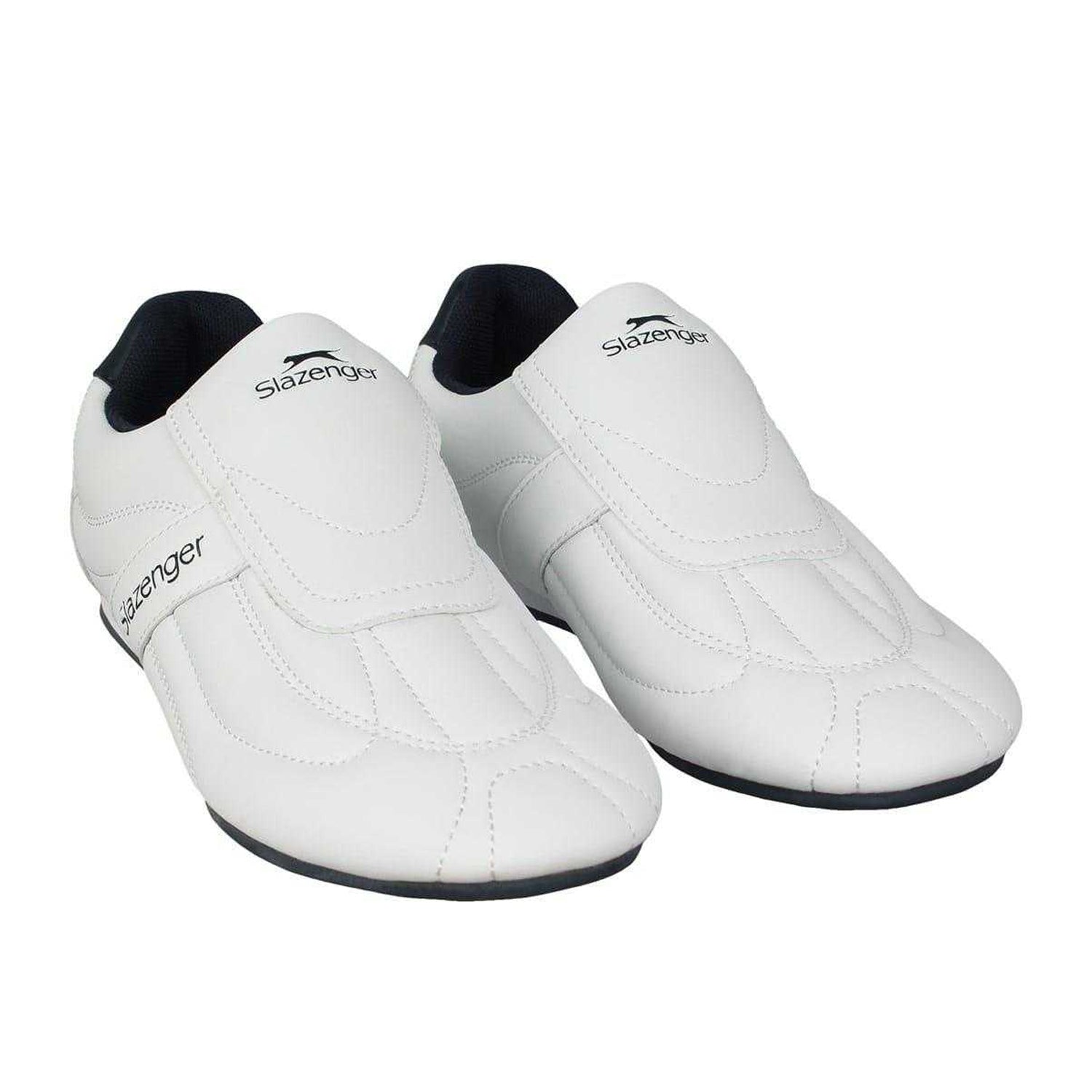 White-Navy - Pack Shot - Slazenger Childrens-Kids Warrior Leather Flat Trainers