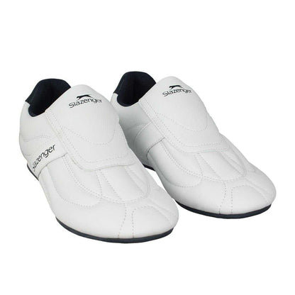 White-Navy - Pack Shot - Slazenger Childrens-Kids Warrior Leather Flat Trainers