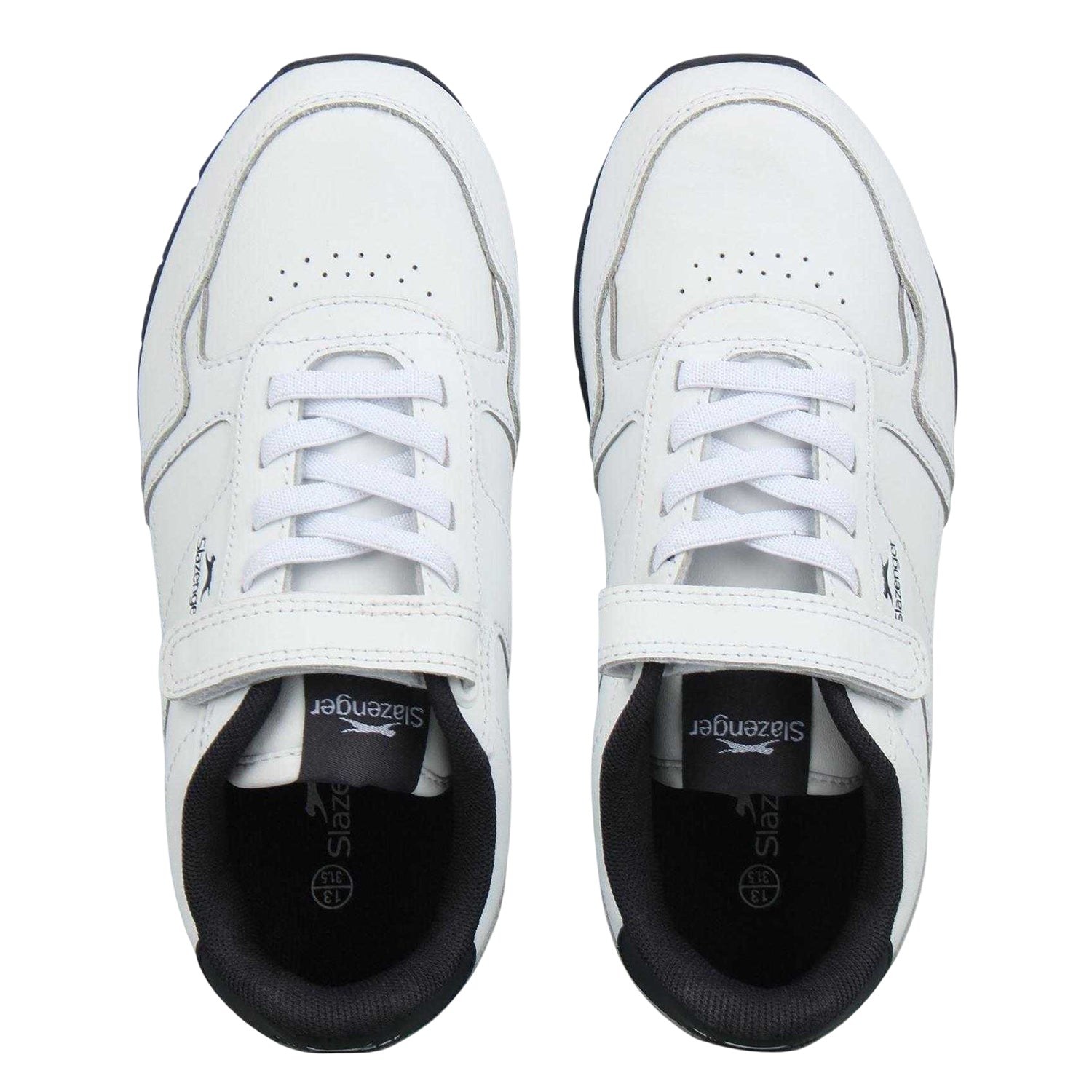 White-Navy - Lifestyle - Slazenger Childrens-Kids Classic Coated Leather Touch Fastening Trainers