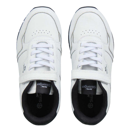 White-Navy - Lifestyle - Slazenger Childrens-Kids Classic Coated Leather Touch Fastening Trainers