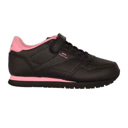Black-Pink - Front - Slazenger Childrens-Kids Classic Coated Leather Touch Fastening Trainers