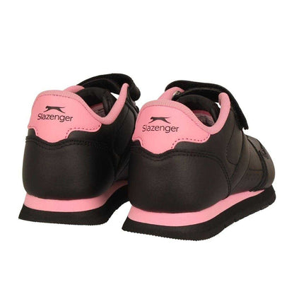 Black-Pink - Back - Slazenger Childrens-Kids Classic Coated Leather Touch Fastening Trainers