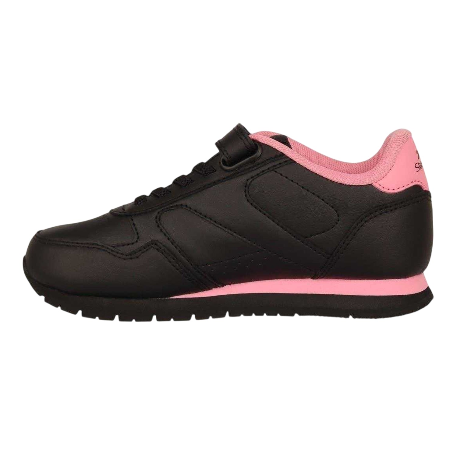 Black-Pink - Side - Slazenger Childrens-Kids Classic Coated Leather Touch Fastening Trainers