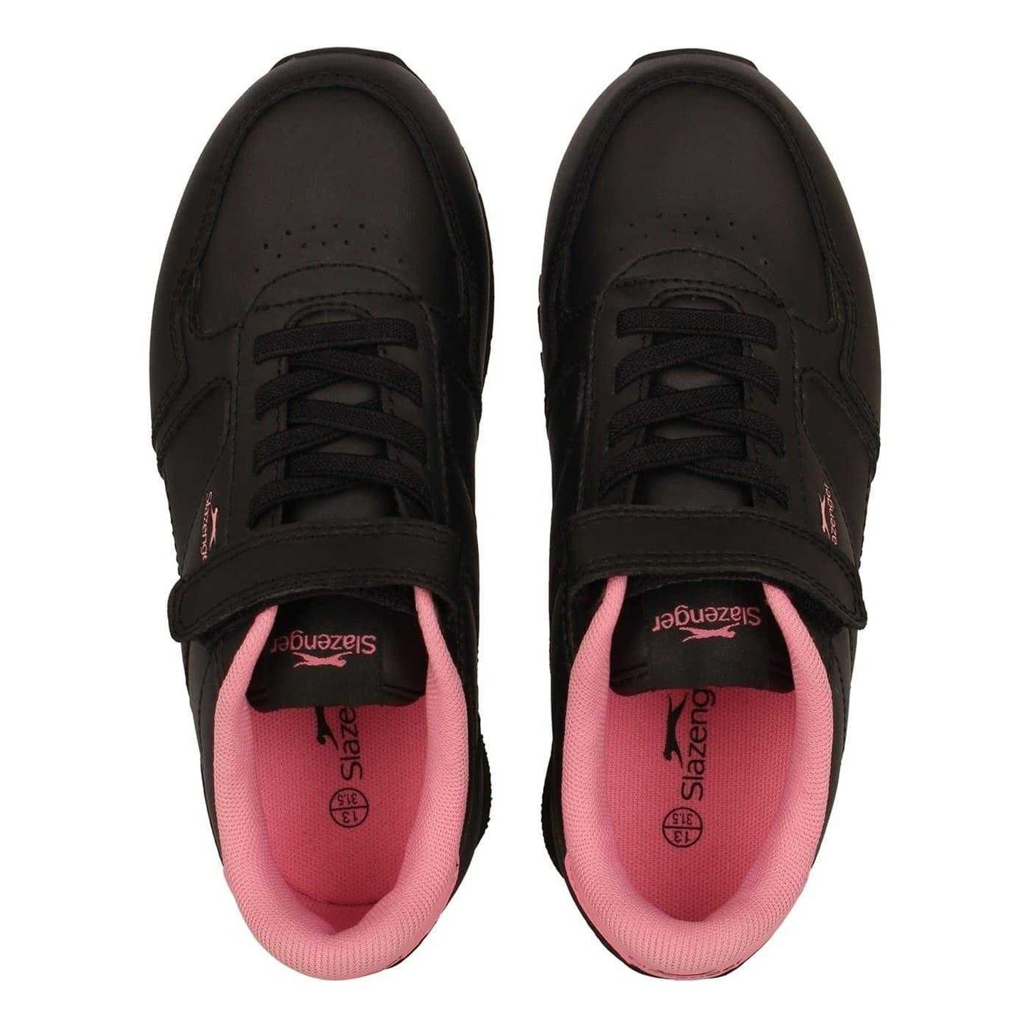 Black-Pink - Lifestyle - Slazenger Childrens-Kids Classic Coated Leather Touch Fastening Trainers