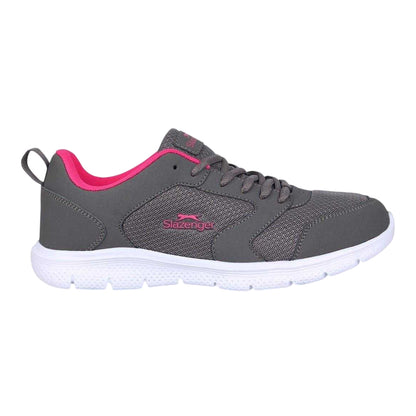 Charcoal-Pink - Front - Slazenger Womens-Ladies Mesh Flat Trainers