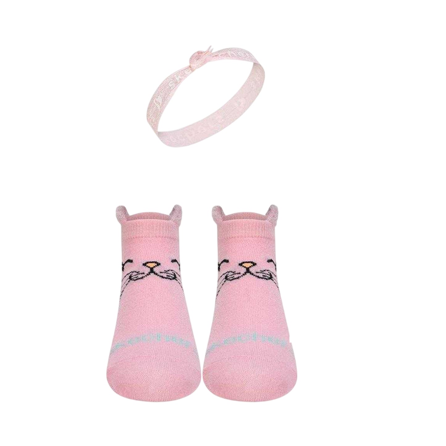 Pink-Blue - Back - Skechers Childrens-Kids Animal Face Trainer Socks (Pack of 3)