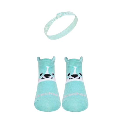 Pink-Blue - Side - Skechers Childrens-Kids Animal Face Trainer Socks (Pack of 3)