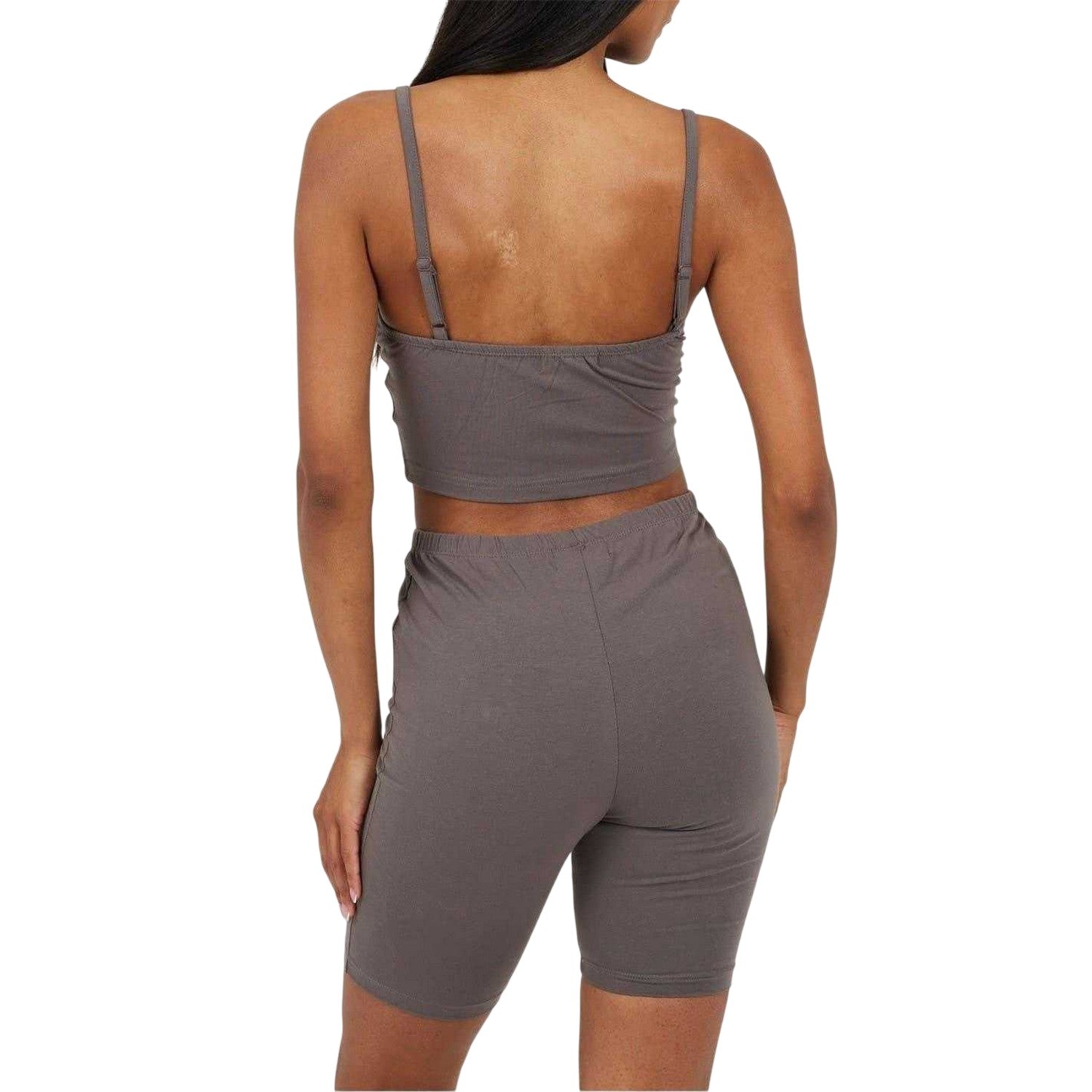 Grey - Back - Brave Soul Womens-Ladies Strappy High Waist Loungewear Set