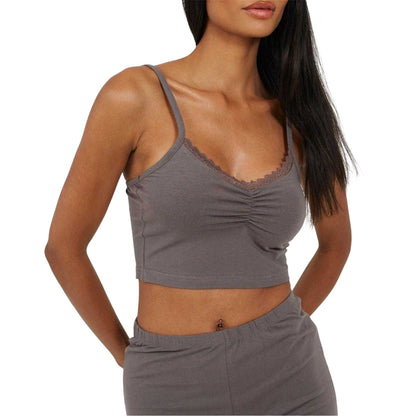 Grey - Side - Brave Soul Womens-Ladies Strappy High Waist Loungewear Set